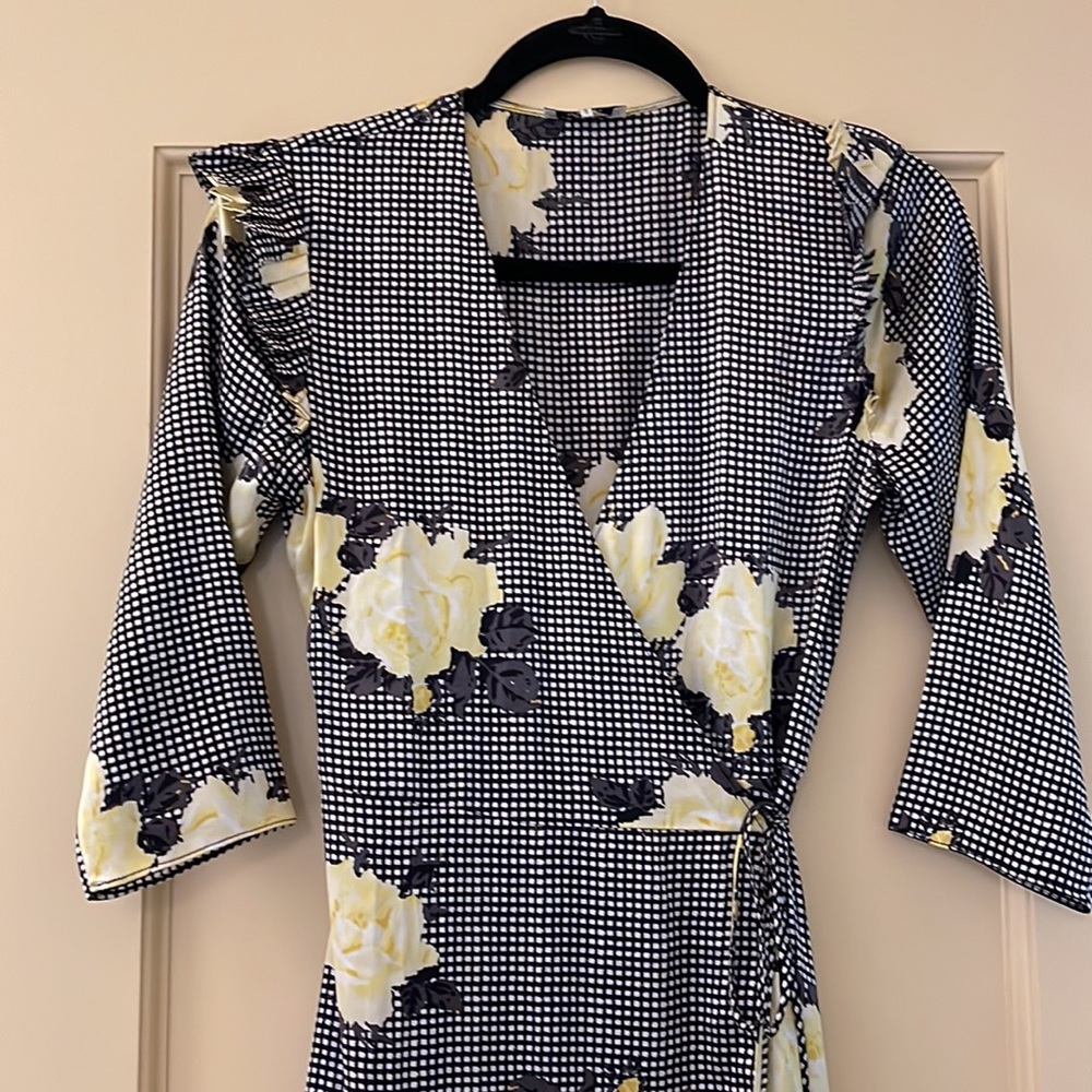 Ganni Gingham and floral midi dress , silk, size 34 like new